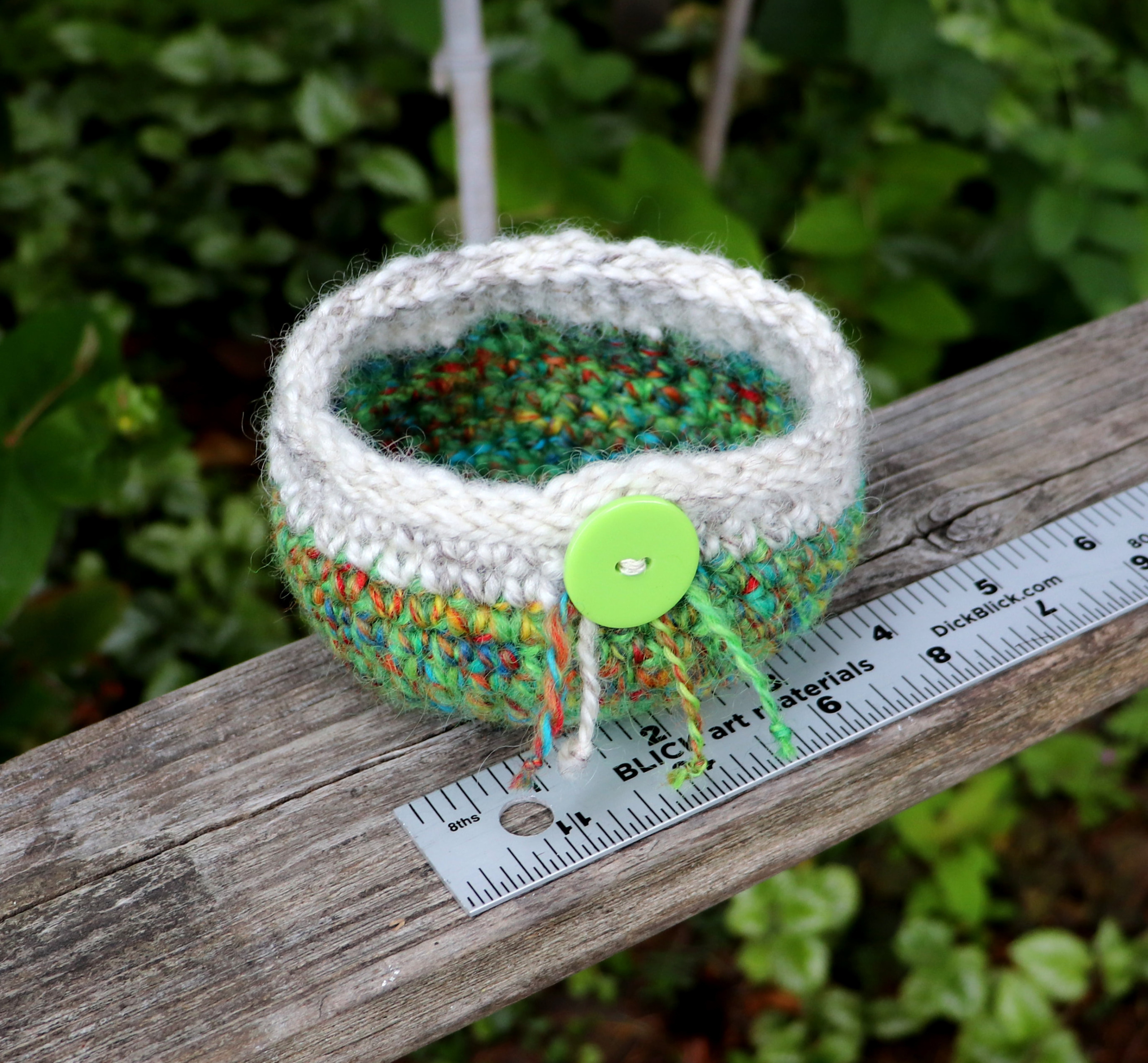 Treasure Bowl by Mary Jo Oxrieder - Crocheted bowl with hand spun wool yarn
